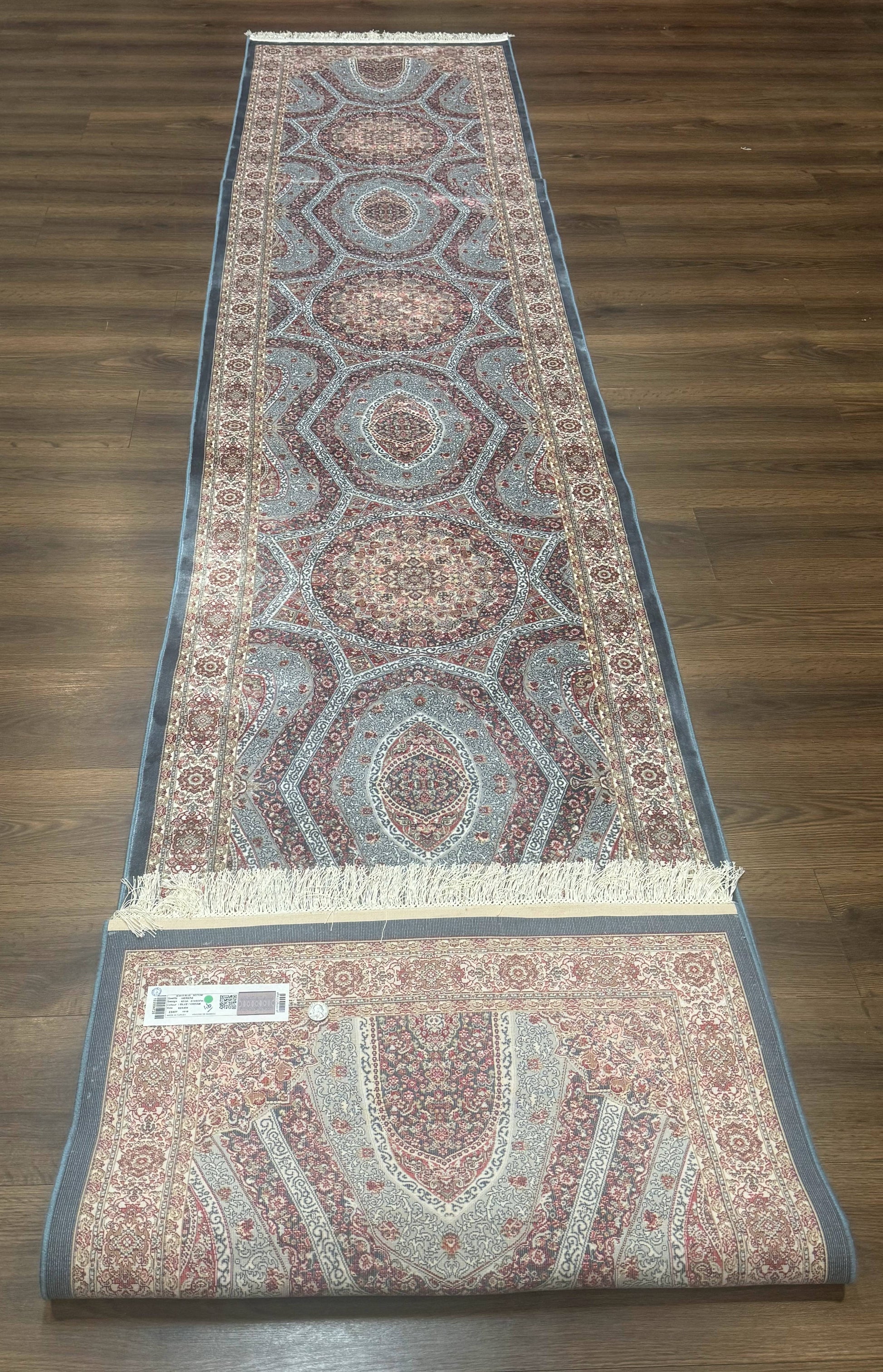 Turkish Silk Runner Rug 2.6 x 13, Blue Runner Rug, Dome Design, Bamboo Silk, New - Nuvé