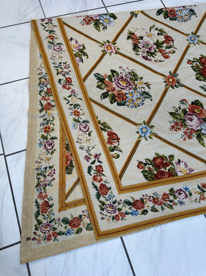 Handmade Needlepoint Floral Wool Rug – 9' 7" x 13' 5" – Vintage European Tapestry Style - Nuvé