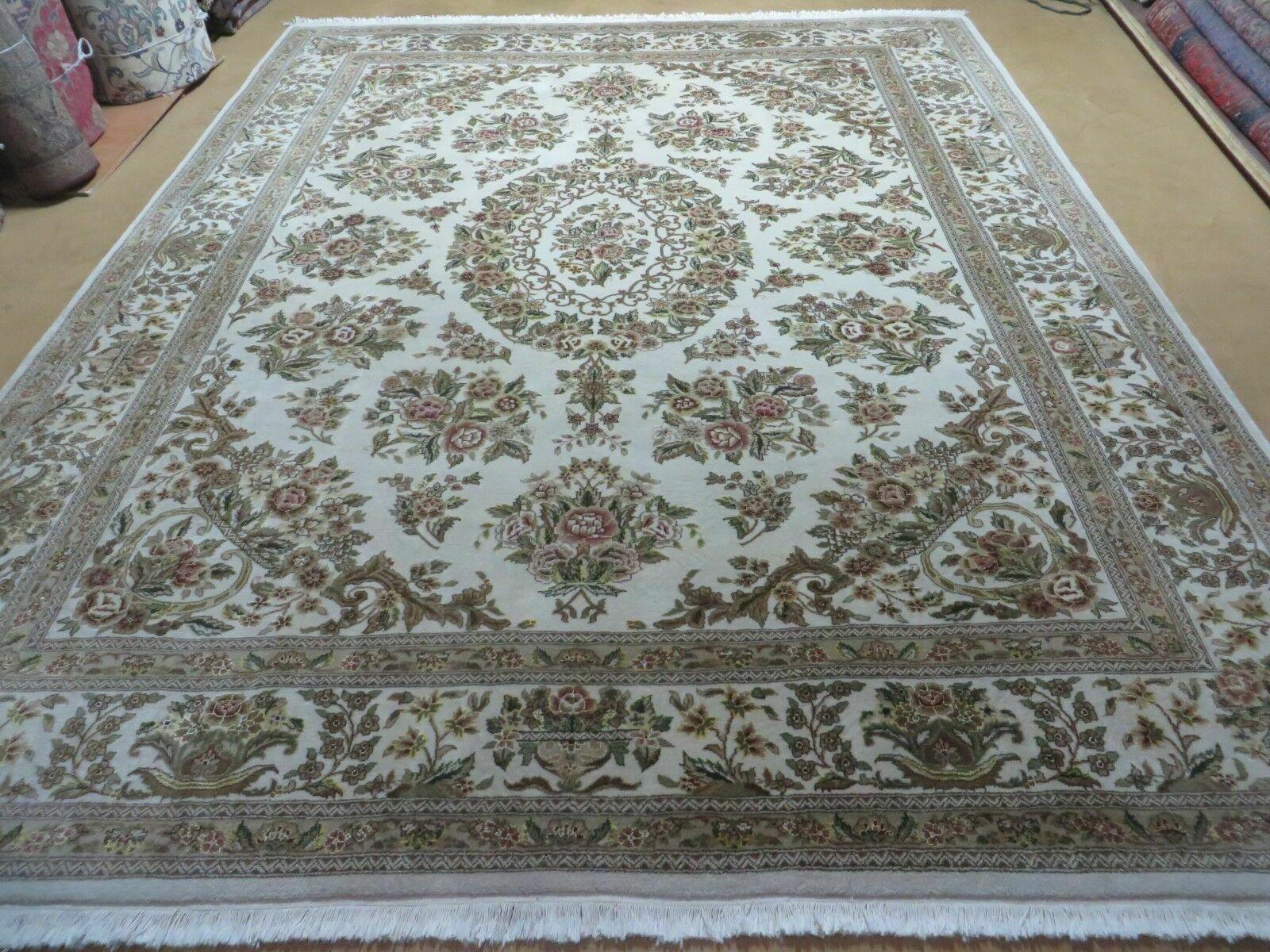 8' X 10' Handmade Chinese Floral Oriental Wool Silk Accent Rug Ivory Organic - Nuvé