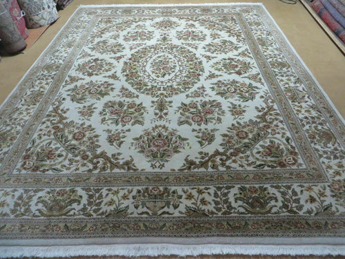 8' X 10' Handmade Chinese Floral Oriental Wool Silk Accent Rug Ivory Organic - Nuvé