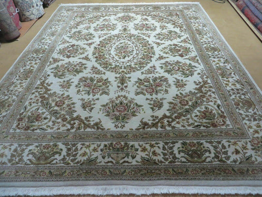 8' X 10' Handmade Chinese Floral Oriental Wool Silk Accent Rug Ivory Organic - Nuvé