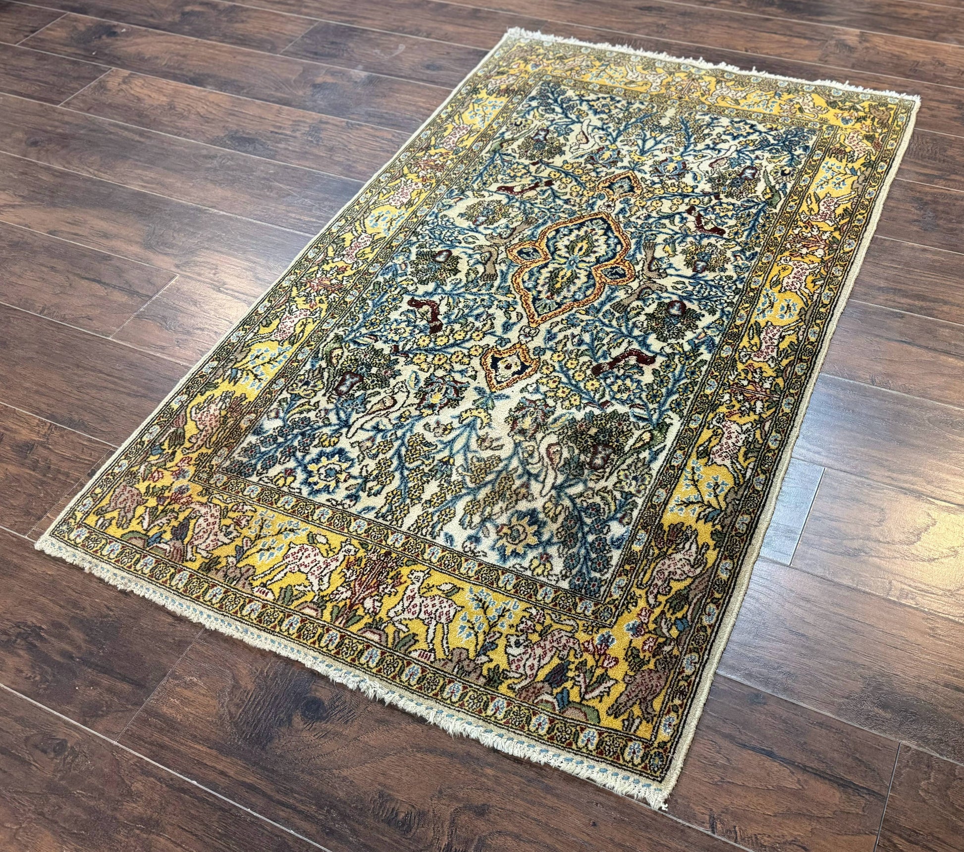 Persian Qum Tree of Life Rug 3.5 x 5.5, Animal Pictorials, Kork Wool with Silk Highlights - Nuvé