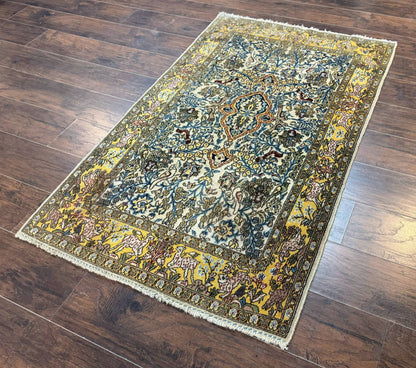 Persian Qum Tree of Life Rug 3.5 x 5.5, Animal Pictorials, Kork Wool with Silk Highlights - Nuvé