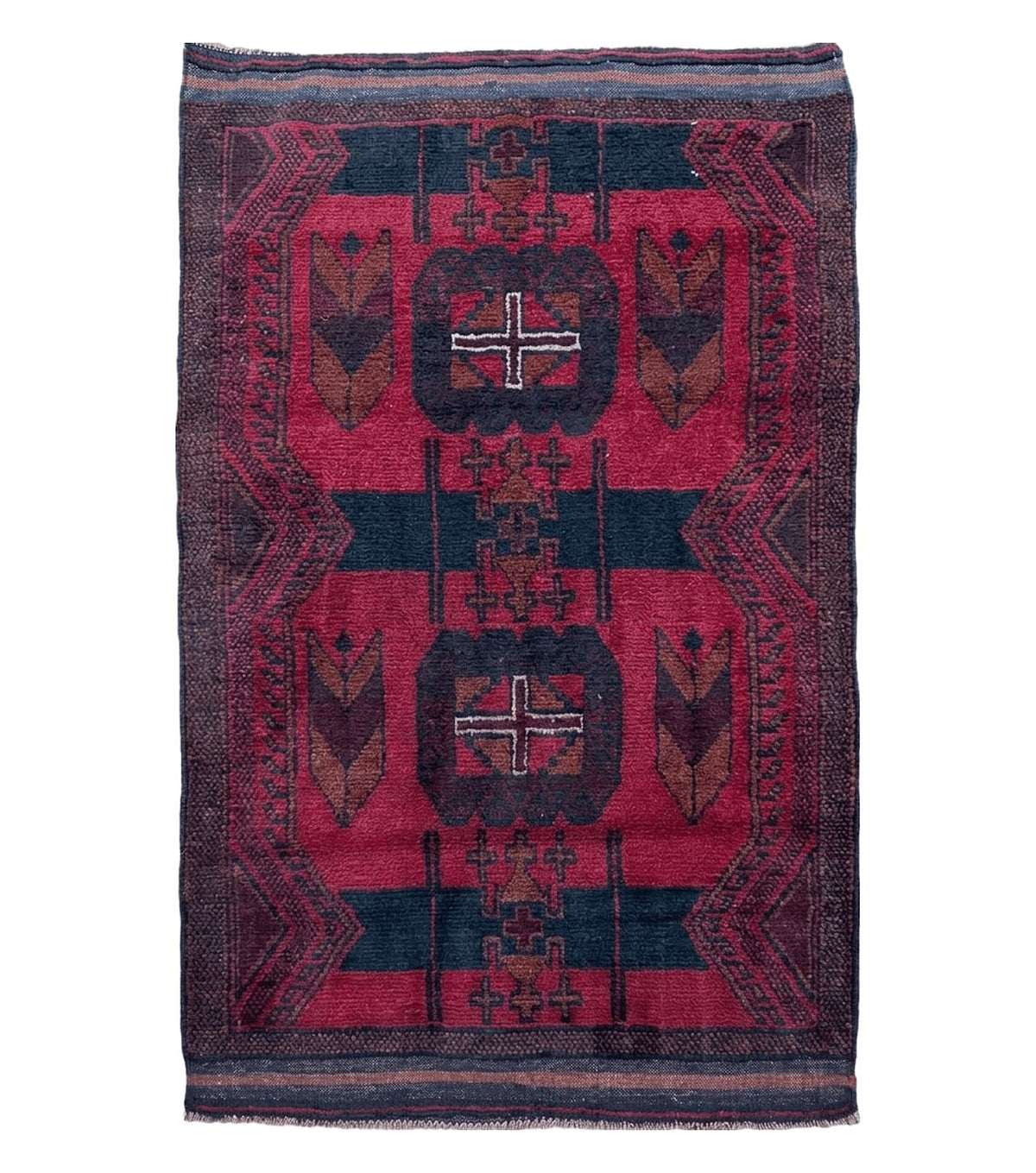 2' 10" X 4'6" Vintage Handmade Tribal Wool Rug Balouchi Rug Afghan Rug Red Black