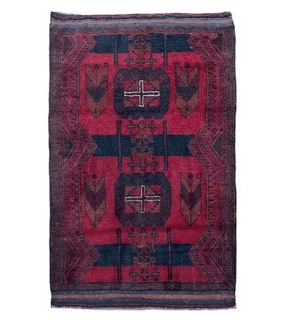 2' 10" X 4'6" Vintage Handmade Tribal Wool Rug Balouchi Rug Afghan Rug Red Black
