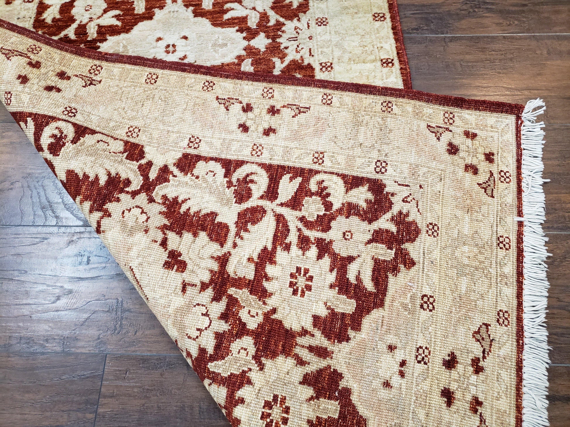 21 ft Runner Rug Long Hallway Runner, 3 x 21 Corridor Rug, Peshawar Pak Persian Chobi Agra Rug, Maroon and Beige Large Flowers Wool Handmade - Nuvé