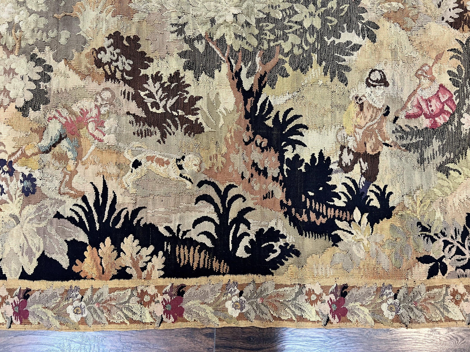 Antique French Tapestry 6x5 ft, European Handmade Wool Aubusson Weave Vintage Tapestry - Nuvé