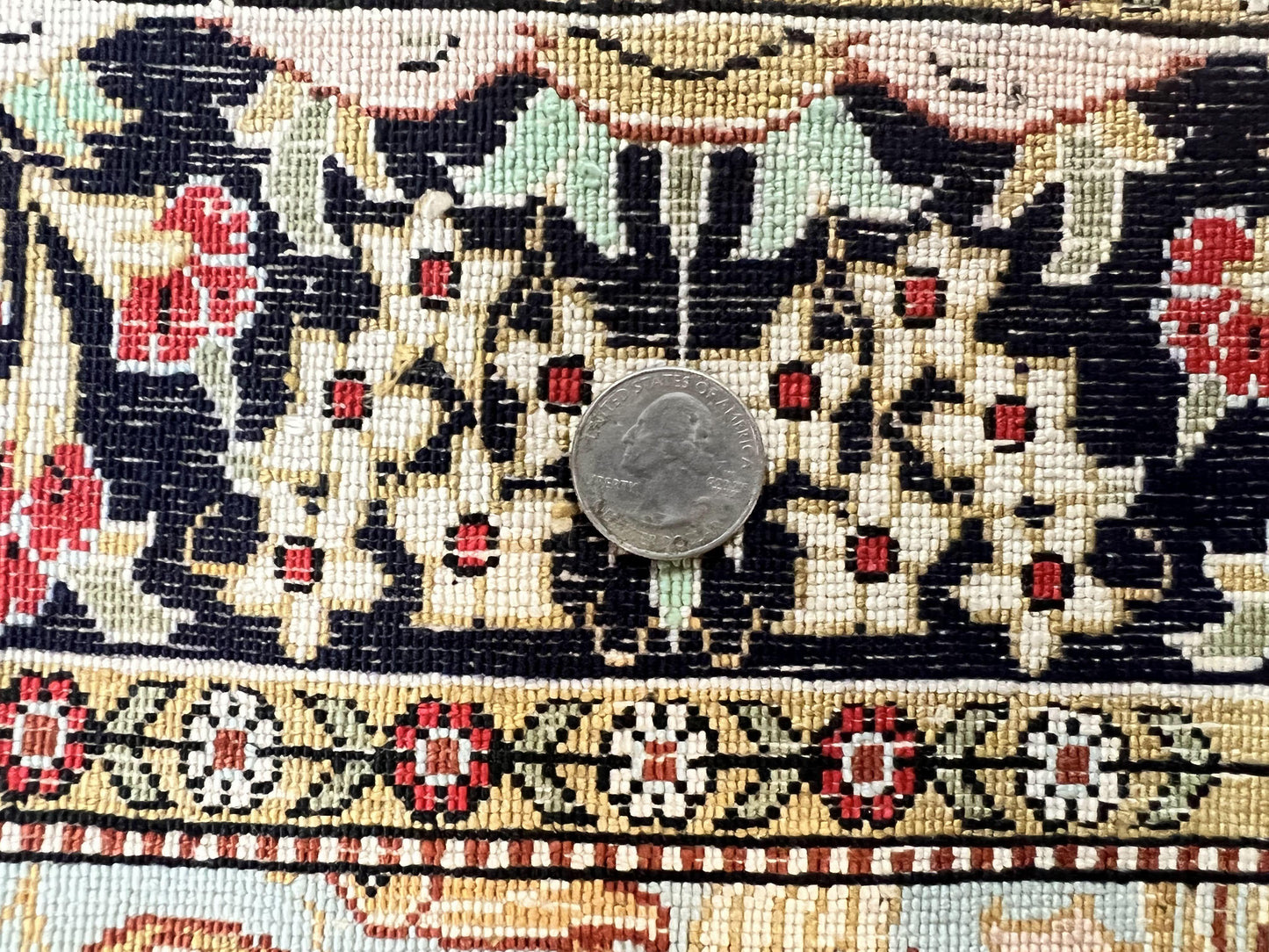 Silk Tree of Life Persian Qum Rug 3x4, Hand Knotted Vintage Carpet, Cream & Black, Very Fine Oriental Rug, Animal Pictorials, Birds - Nuvé