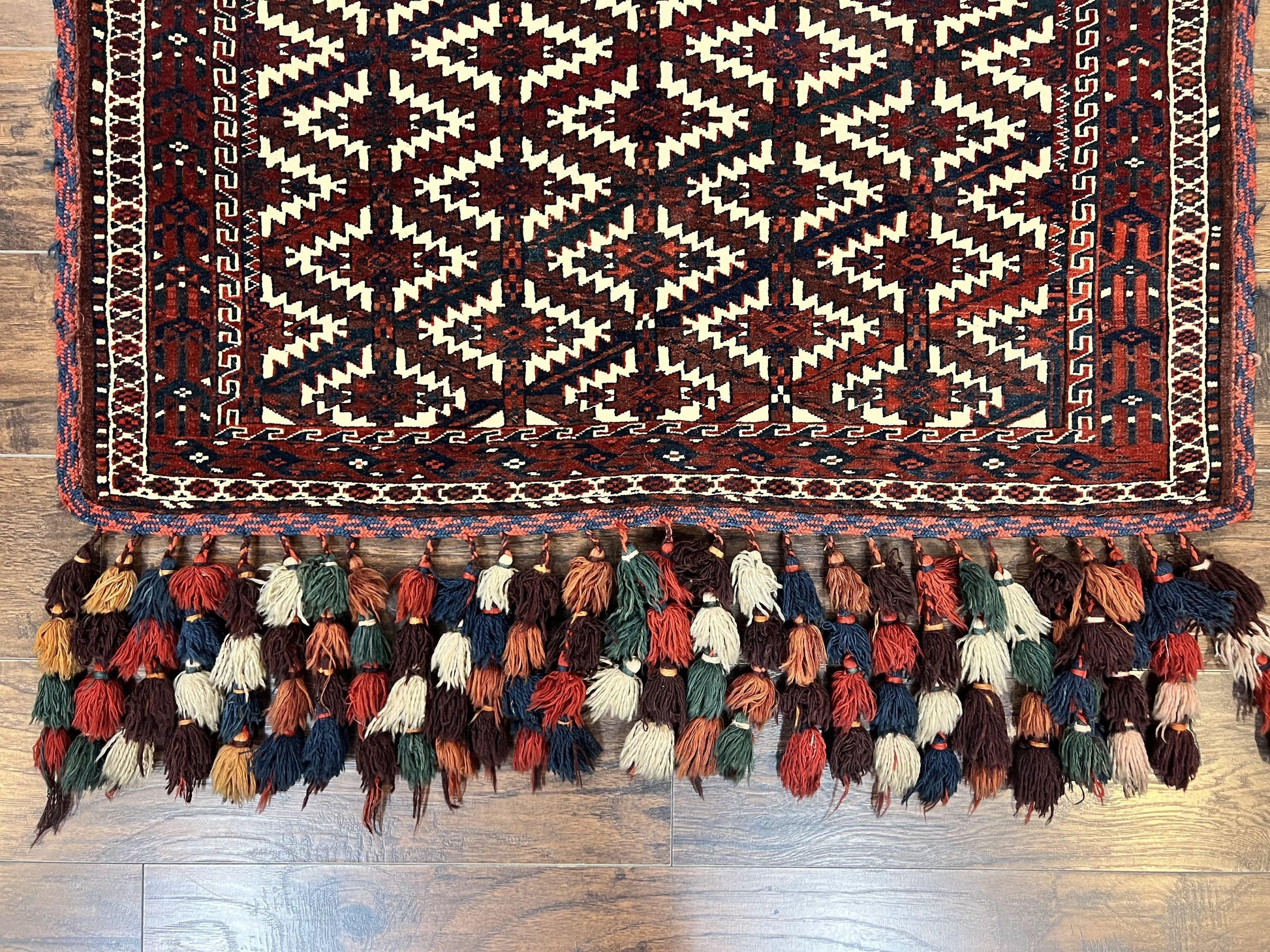 Antique Turkoman Camel Trapping, Turkoman Asmalyk, Red Black Ivory, Handmade, Hand Knotted Tribal Collectible Rug, Rare - Nuvé