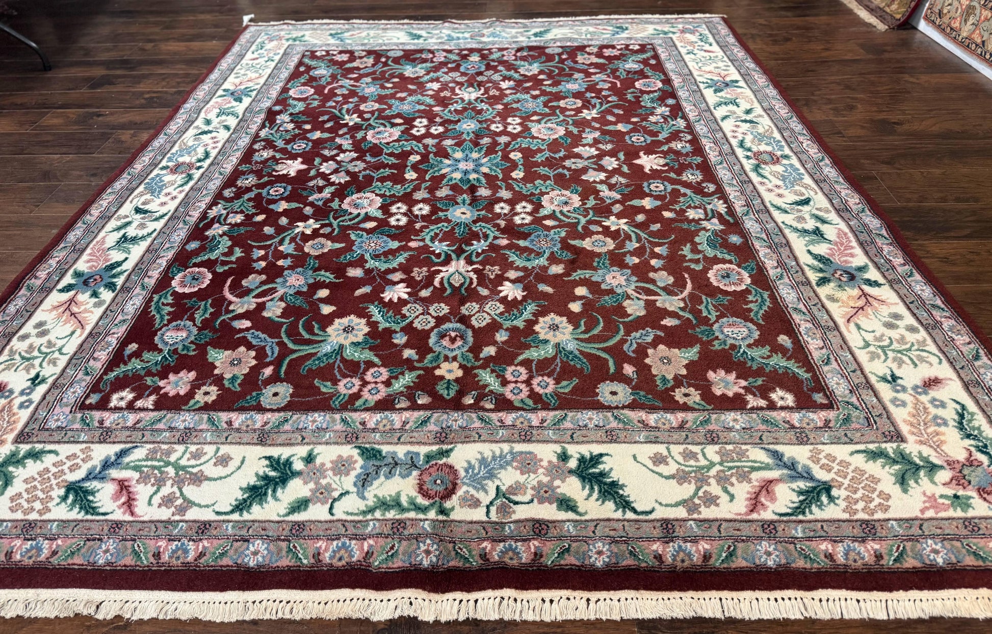 Indo Persian Rug 8x10, Red and Ivory, Floral Allover, Handmade Wool Area Rug - Nuvé