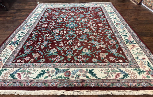 Indo Persian Rug 8x10, Red and Ivory, Floral Allover, Handmade Wool Area Rug - Nuvé