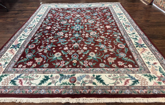 Indo Persian Rug 8x10, Red and Ivory, Floral Allover, Handmade Wool Area Rug - Nuvé