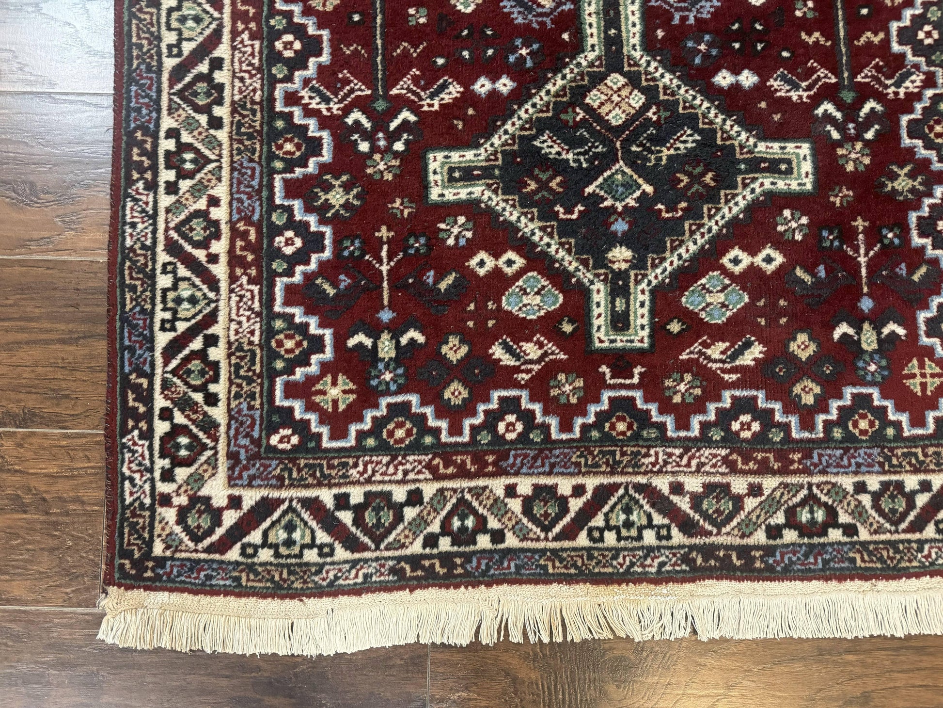 Persian Afshar Rug 4x5 Red Navy Geometric Tribal Wool Carpet - Nuvé