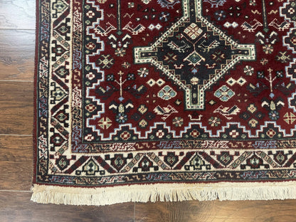 Persian Afshar Rug 4x5 Red Navy Geometric Tribal Wool Carpet - Nuvé