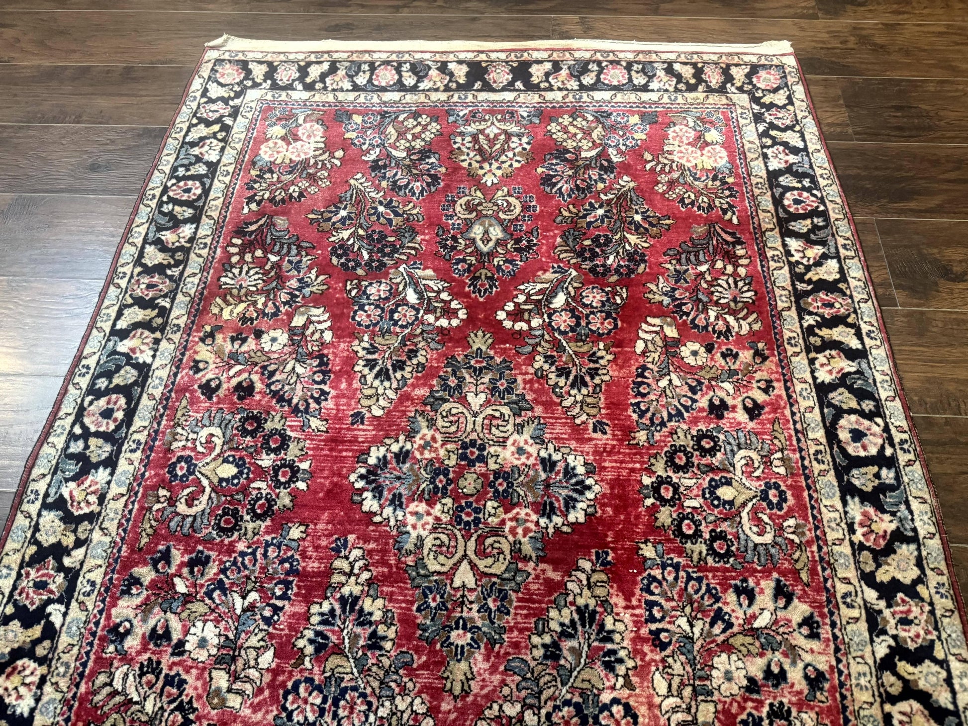 Antique Persian Sarouk Rug 4x7, Floral, Red 1920s Persian Wool Carpet - Nuvé