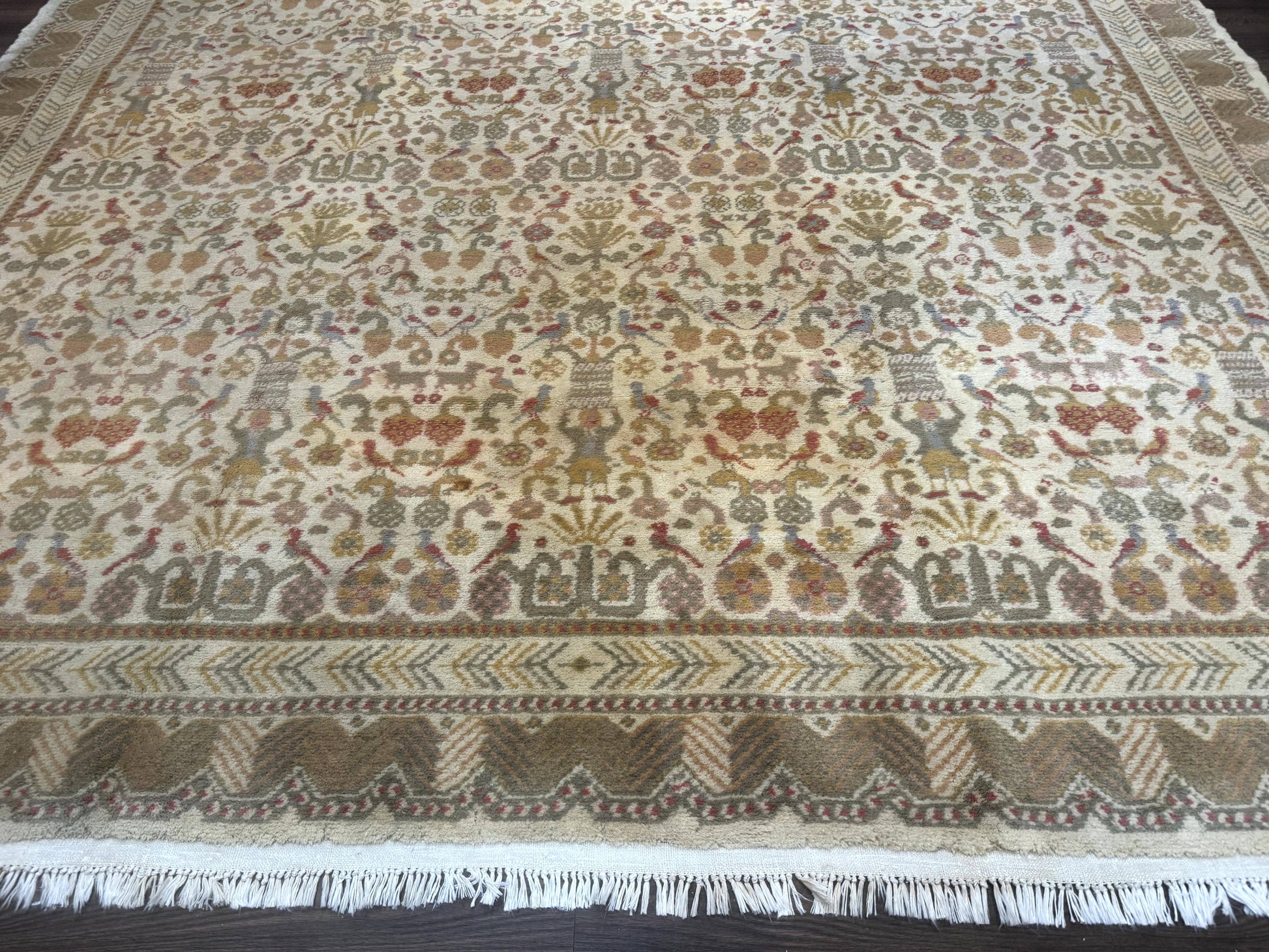 Large Spanish Portuguese Rug 9x15, Beige, Vintage, Allover Pattern, Wool - Nuvé