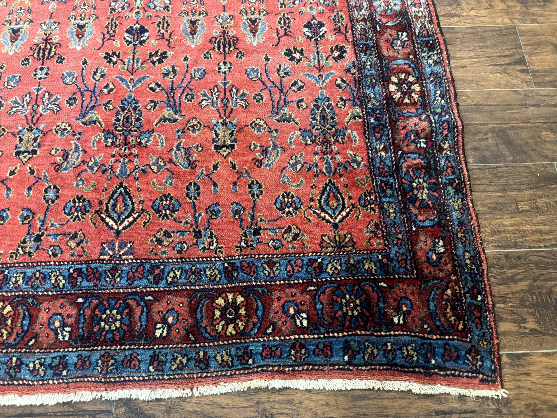 Antique Persian Tribal Rug 5 x 6.6, Tomato Red, Hamadan Angelas Rug - Nuvé