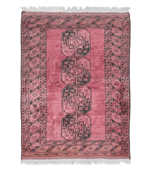 Antique Bukhara Area Rug, Vintage Afghan Bokhara Bashir Rug, 4x6 Hand-Knotted Oriental Carpet, Red & Black Wool Rug, 4' x 5'9