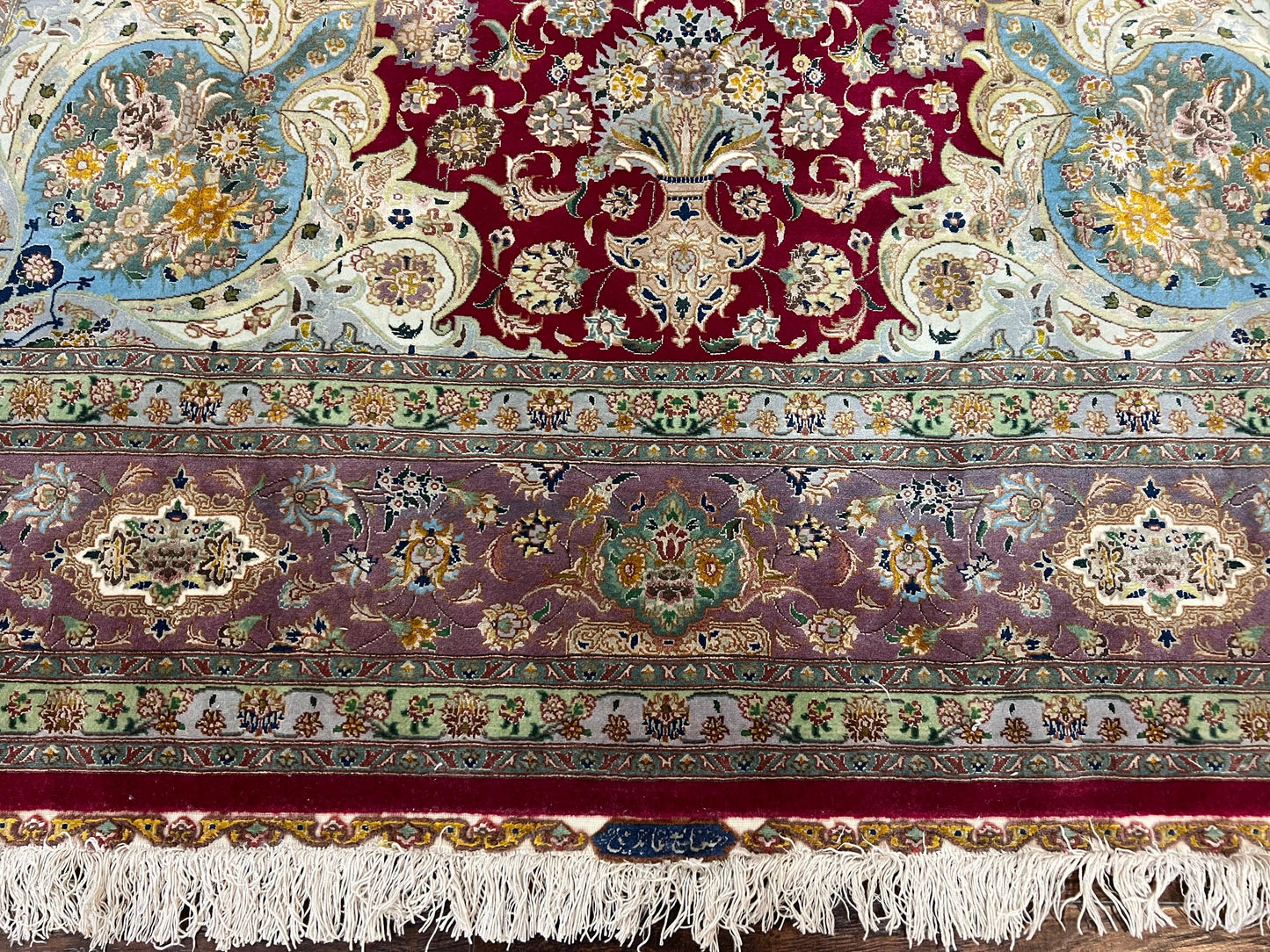 Stunning Persian Tabriz Rug 5x7, Signed by Masterweaver, Maroon, Floral Medallion, Ultra Fine 70 Raj 625 KPSI, Kork Wool Silk Foundation, Handmade - Nuvé