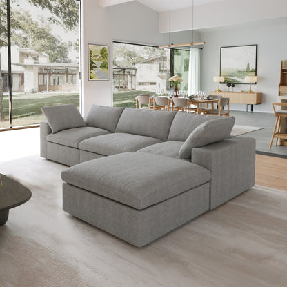 Nuvé® Solace Modular Bouclé Cloud Sofa - Space Grey - 3-Seater Sectional Sofa with Ottoman - Nuvé
