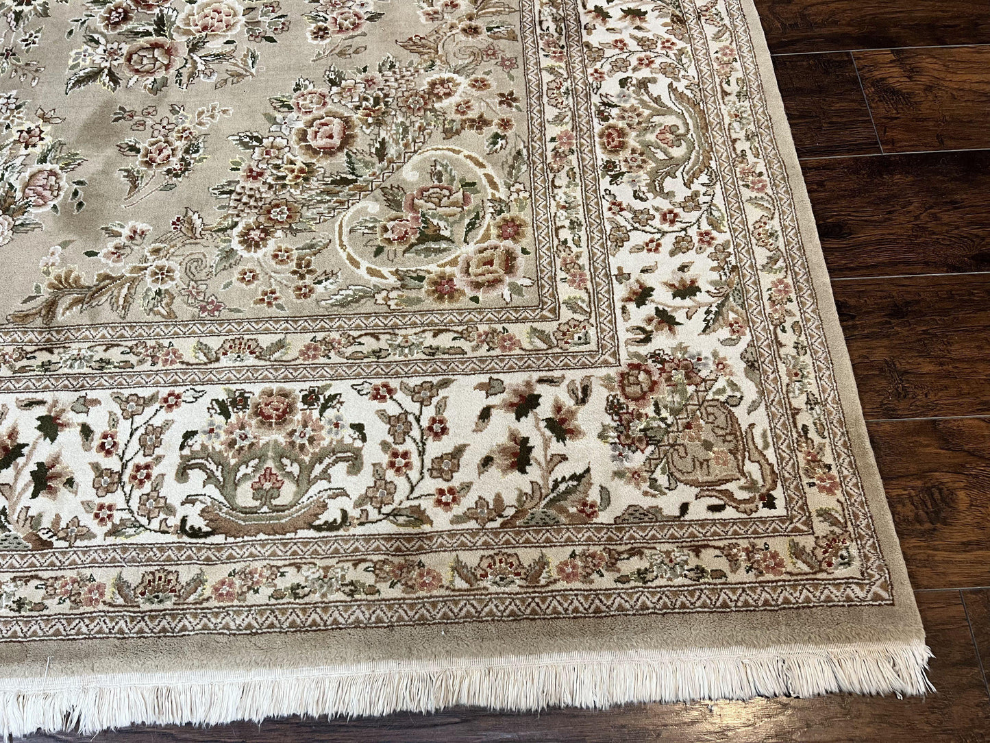 Sino Persian Rug 8x10, Soft Wool, Silk Highlights, Hand Knotted Vintage Carpet, Taupe & Ivory, Floral, Traditional Rug 8 x 10 - Nuvé