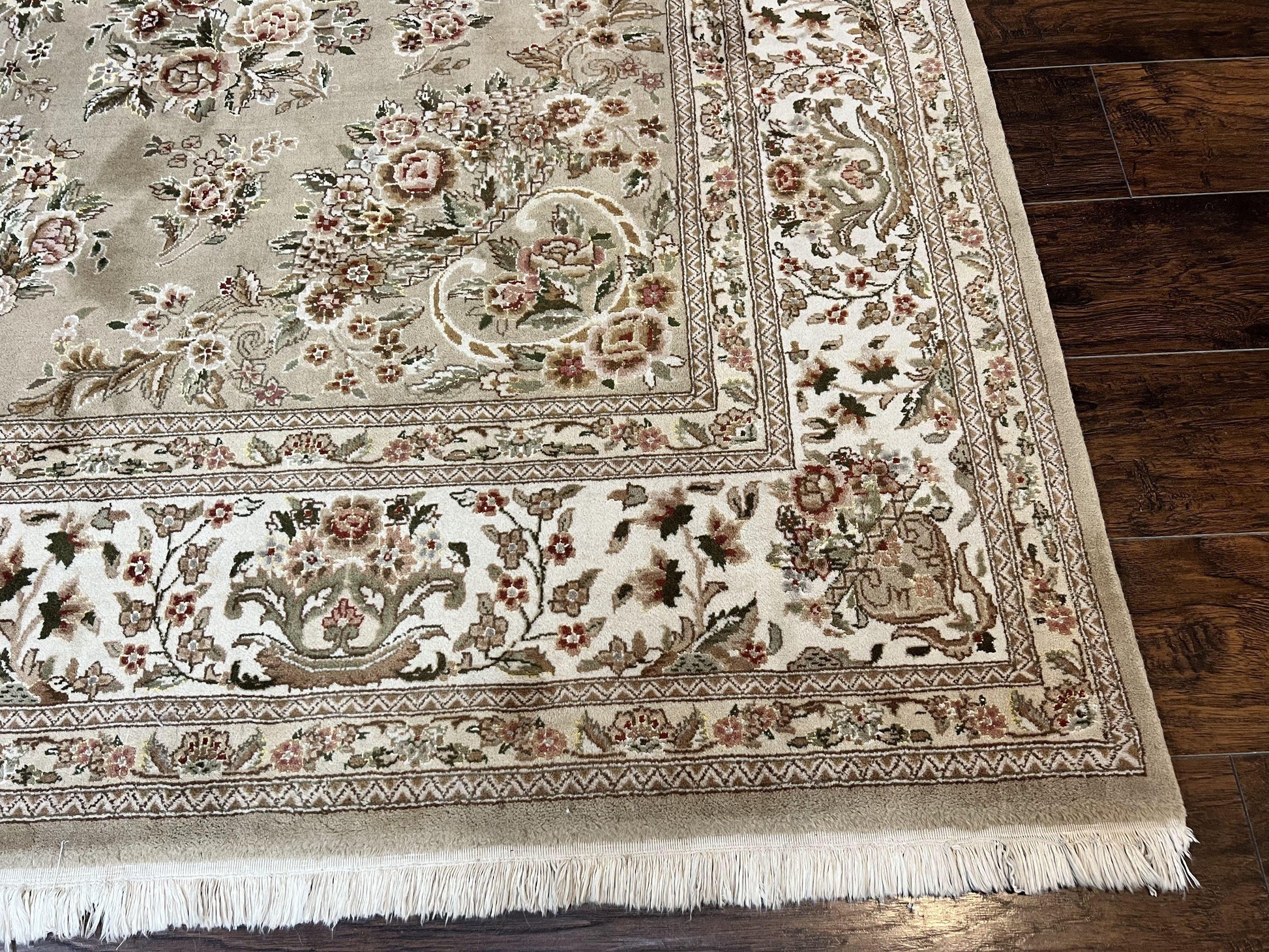 Sino Persian Rug 8x10, Soft Wool, Silk Highlights, Hand Knotted Vintage Carpet, Taupe & Ivory, Floral, Traditional Rug 8 x 10 - Nuvé