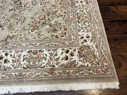 Sino Persian Rug 8x10, Soft Wool, Silk Highlights, Hand Knotted Vintage Carpet, Taupe & Ivory, Floral, Traditional Rug 8 x 10 - Nuvé