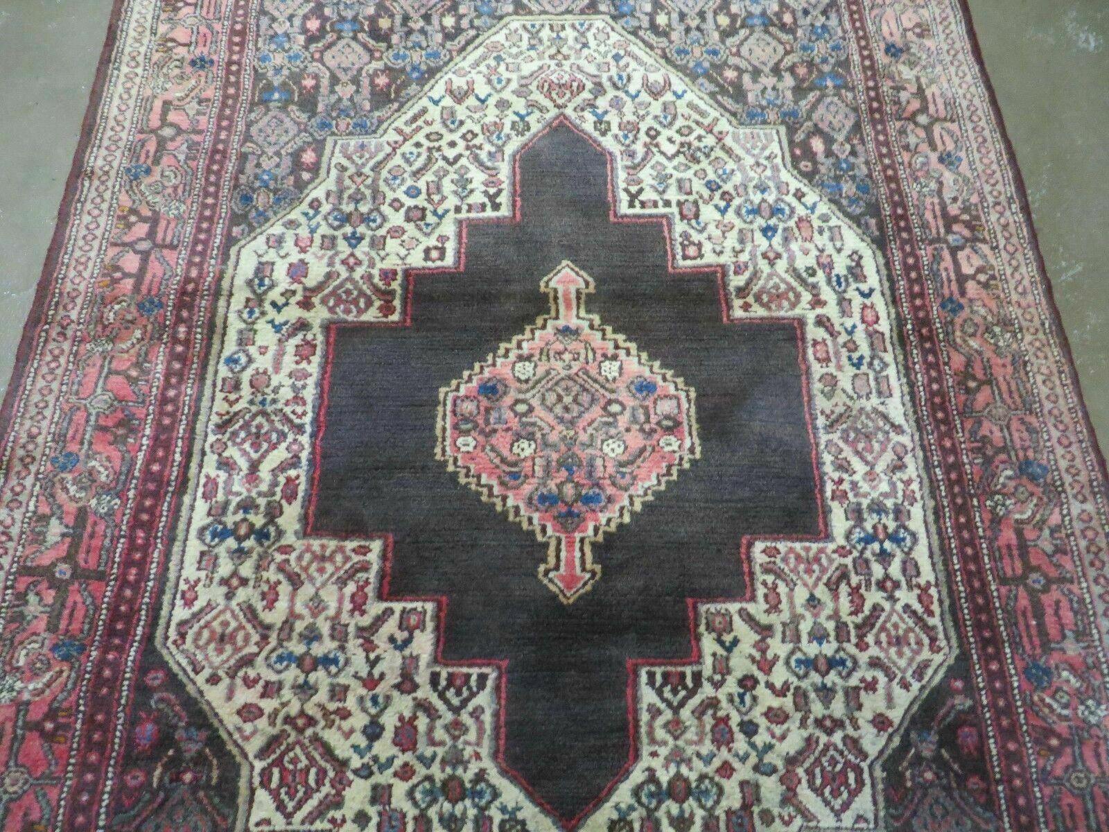 4' X 5' Antique Handmade India Floral Oriental Wool Rug Brown Vegetable Dyes - Nuvé