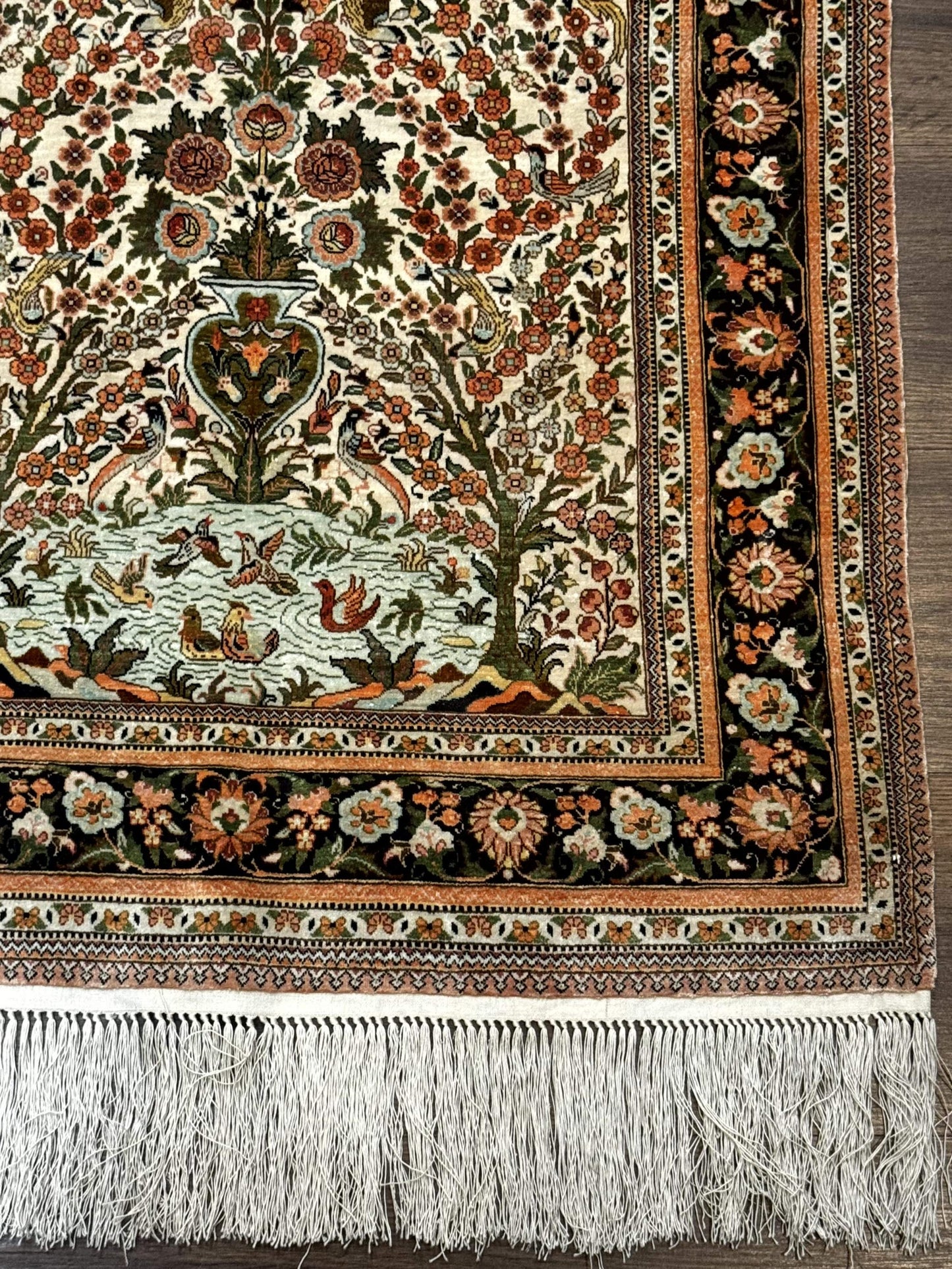 Exceptional Silk Rug 2.6 x 4, Very Fine 630 KPSI, Persian Vase Tree of Life Bird Pictorials, Handmade - Nuvé