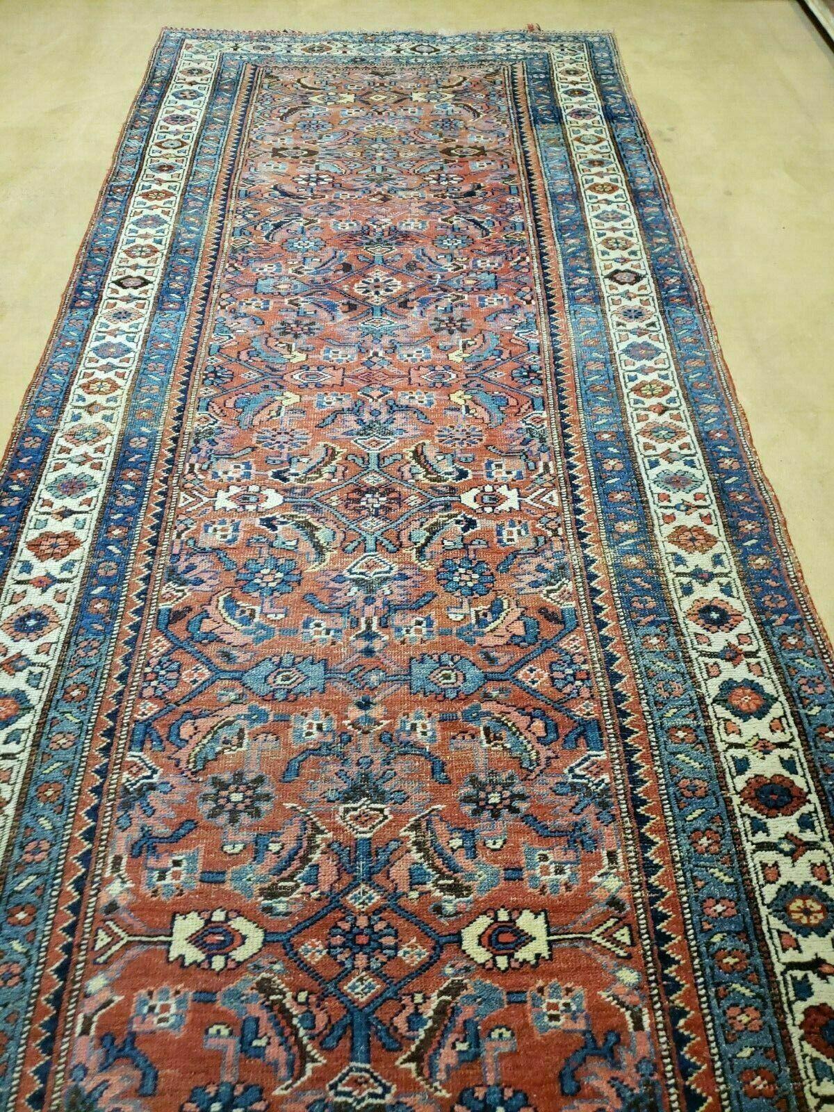 3' 8" X 11' Antique Handmade Turkish Wool Rug Veg Dye Runner Nice Rusted Red - Nuvé