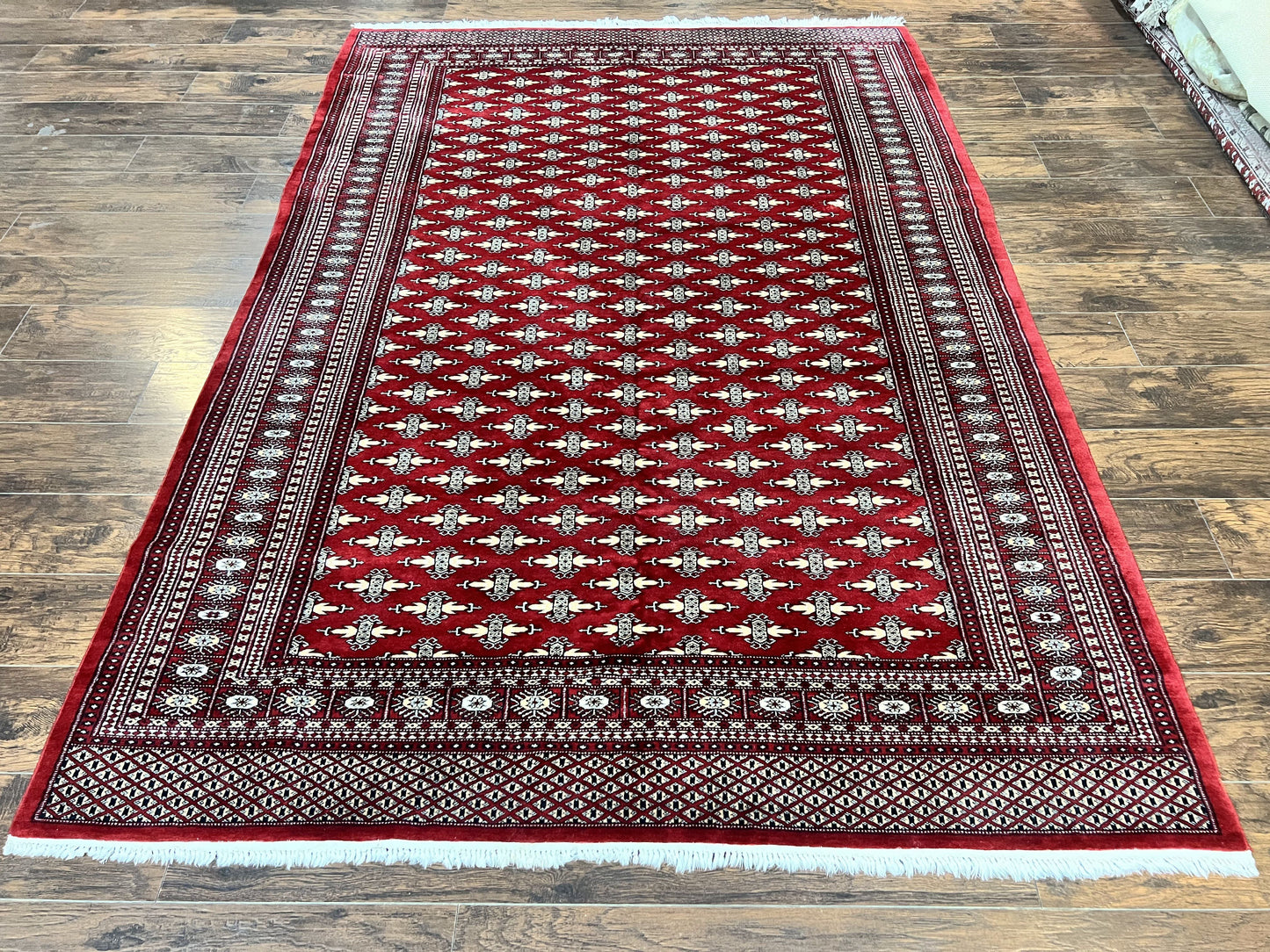 Pakistani Turkoman Bokhara Rug 6x9, Fine Wool Vintage Hand Knotted Handmade Yamud Oriental Carpet 6 x 9, Red Turkoman Rug, Tribal Rug - Nuvé