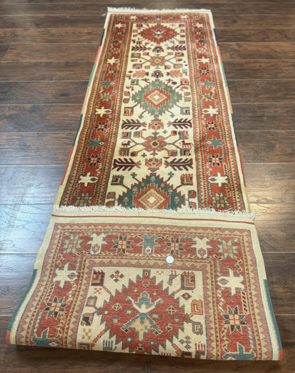 Turkish Runner Rug 2.4 x 8, Kazak Geometric Heriz Pattern, Beige Red - Nuvé