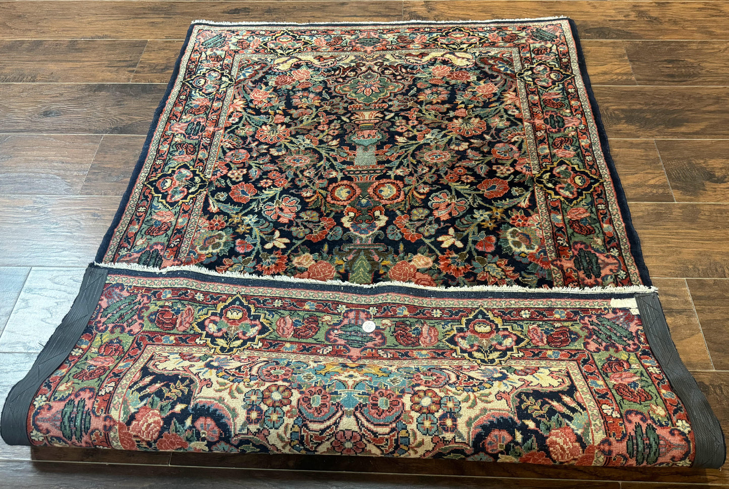 Antique Persian Rug 4x5, Navy Blue 1920s Carpet, Wool, Rare, Fine, Persian Hamadan Bidjar Carpet - Nuvé
