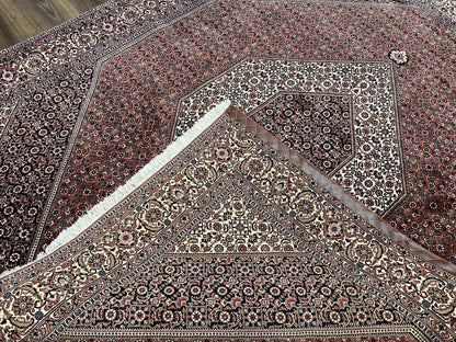 Wonderful Persian Bidjar Rug 7x8 ft, Almost Square Oriental Carpet, Herati Mahi, Highly Detailed, Ivory Red Navy Blue, Very Fine Handmade Bijar Rug