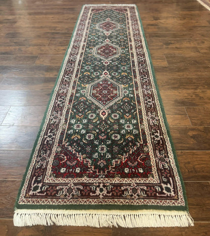 Green Indo Persian Bidjar Runner Rug 3x10, Green and Red - Nuvé