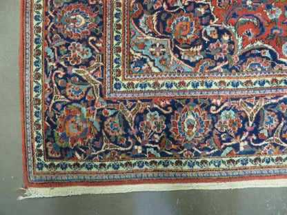 Persian Kashan Rug 4x7, Red and Navy Blue Semi Antique Vintage Wool Oriental Carpet, Hand Knotted Rug, Floral Medallion, High Quality Fine Carpet - Nuvé