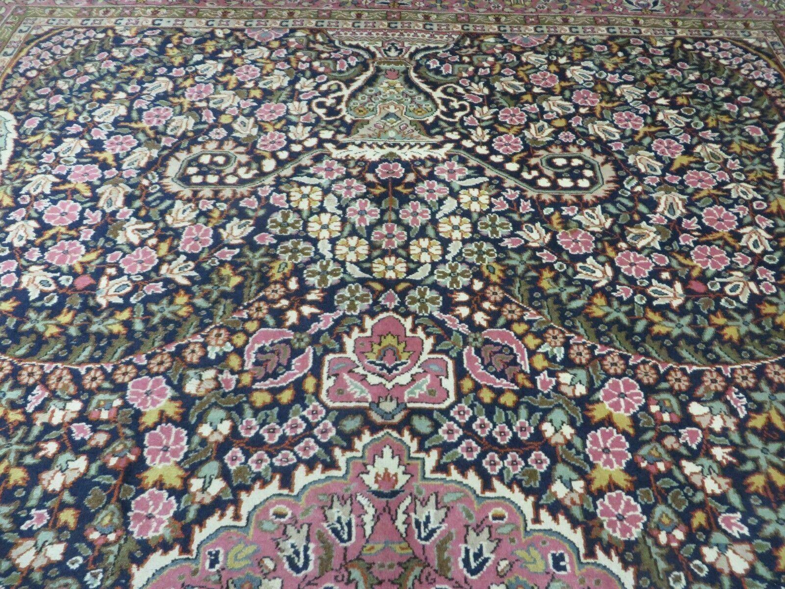 Turkish Sivas Rug 7x11, Navy Blue & Pink, Millifluer Floral Wool Carpet, Vintage - Nuvé
