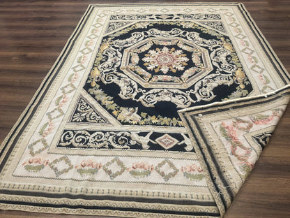Aubusson Rug 6x8, European Design, Lion Pictorials, Black - Nuvé