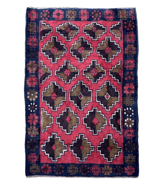 3' X 4' 7" Vintage Handmade Tribal Wool Rug Balouchi Rug Afghan Rug Red Brown