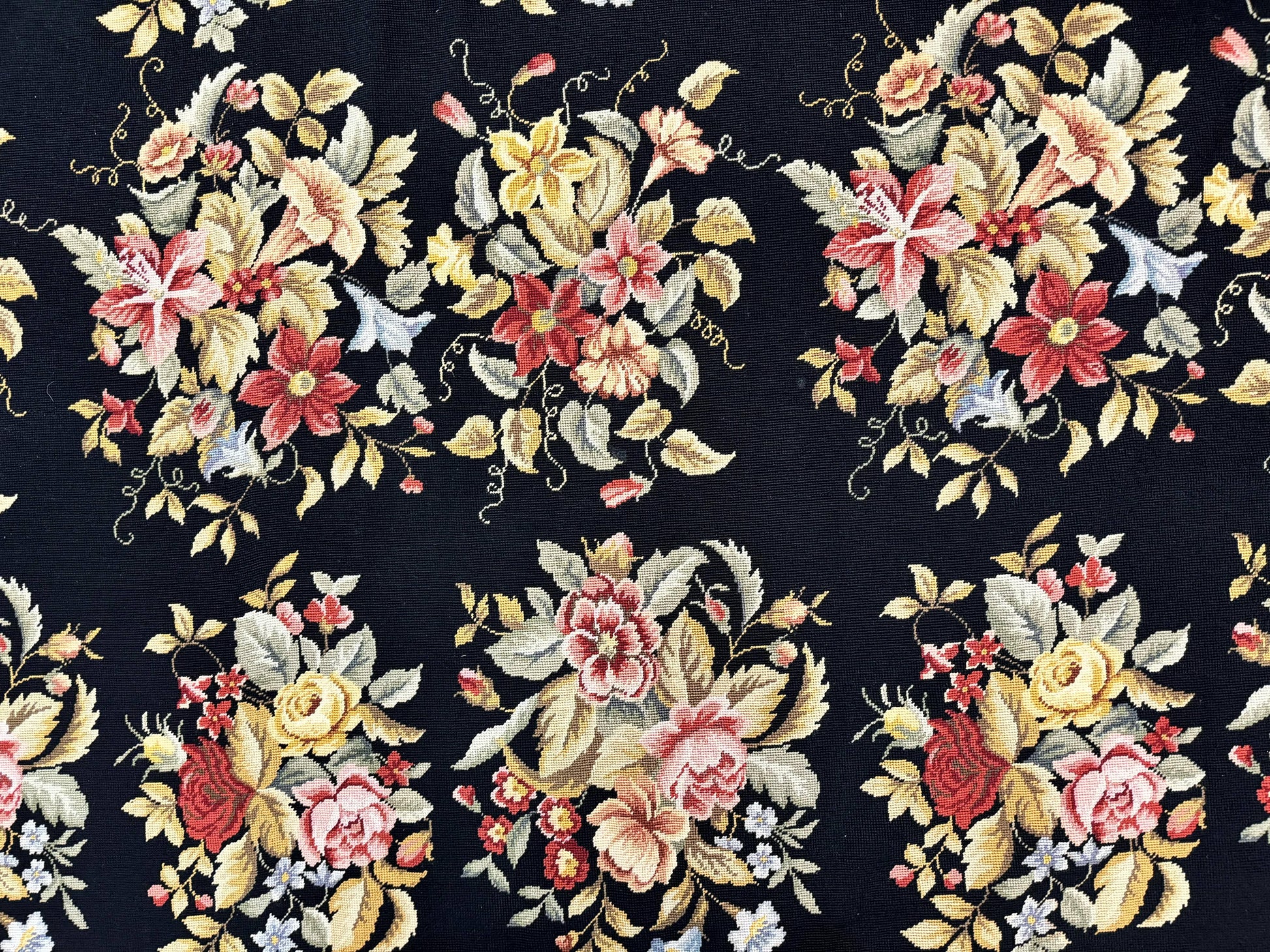 Palace Size Needlepoint Rug 12x16, Black and Colorful, Floral Panel, Handmade Oversized Wool Needlepoint Carpet, Rare - Nuvé