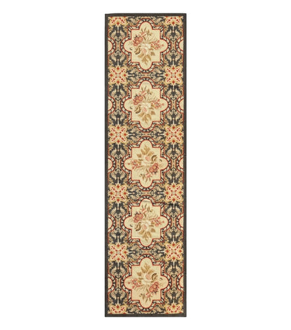 Needlepoint Runner Rug 2.7 x 9.7, European French Design, Wool, Handmade, Vintage