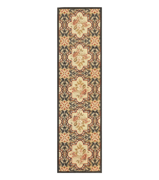 Needlepoint Runner Rug 2.7 x 9.7, European French Design, Wool, Handmade, Vintage