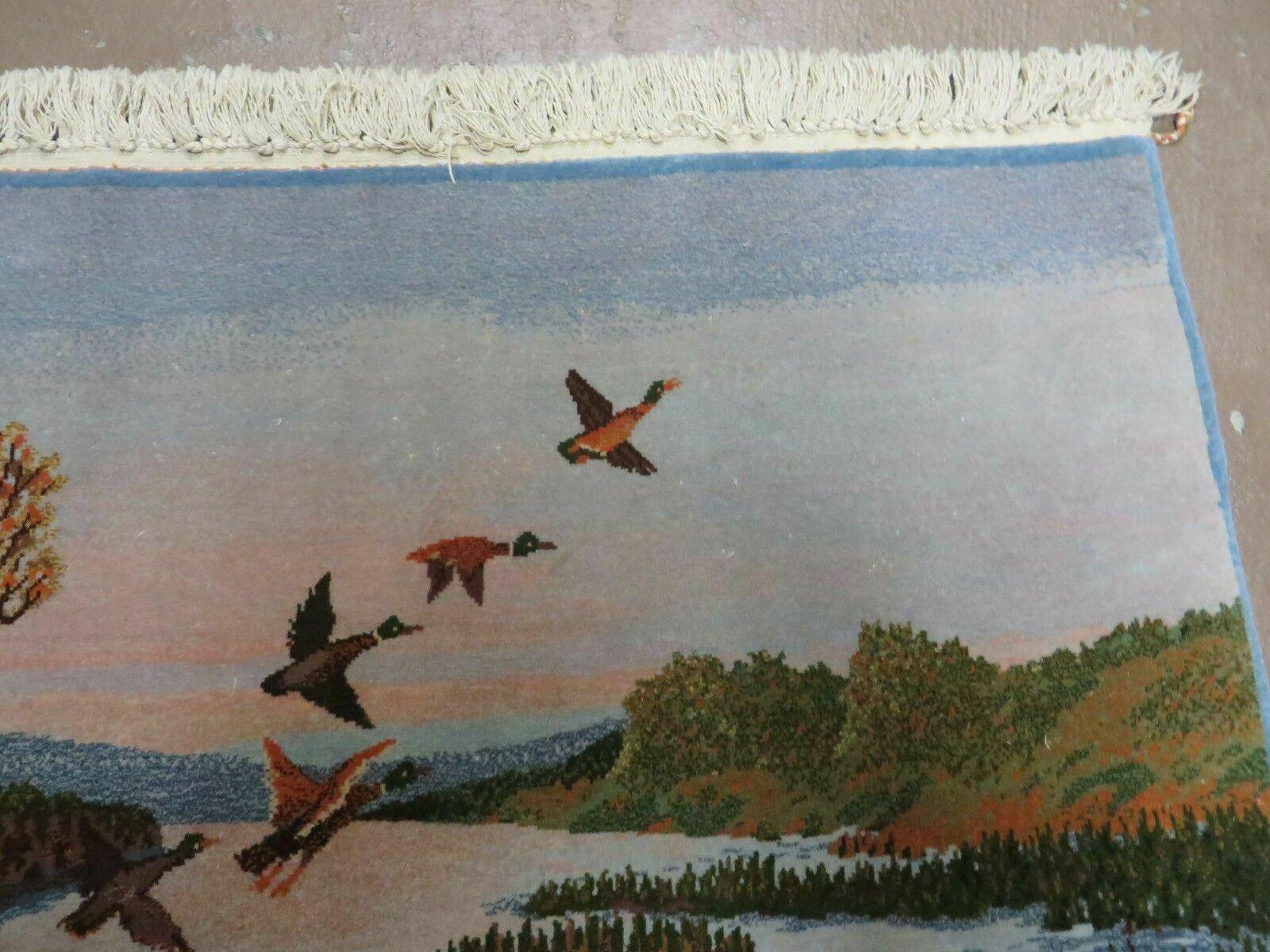 2' X 3' Vintage Handmade Pakistan Pictorial Rug Carpet Scenery Bird Tree Wow - Nuvé