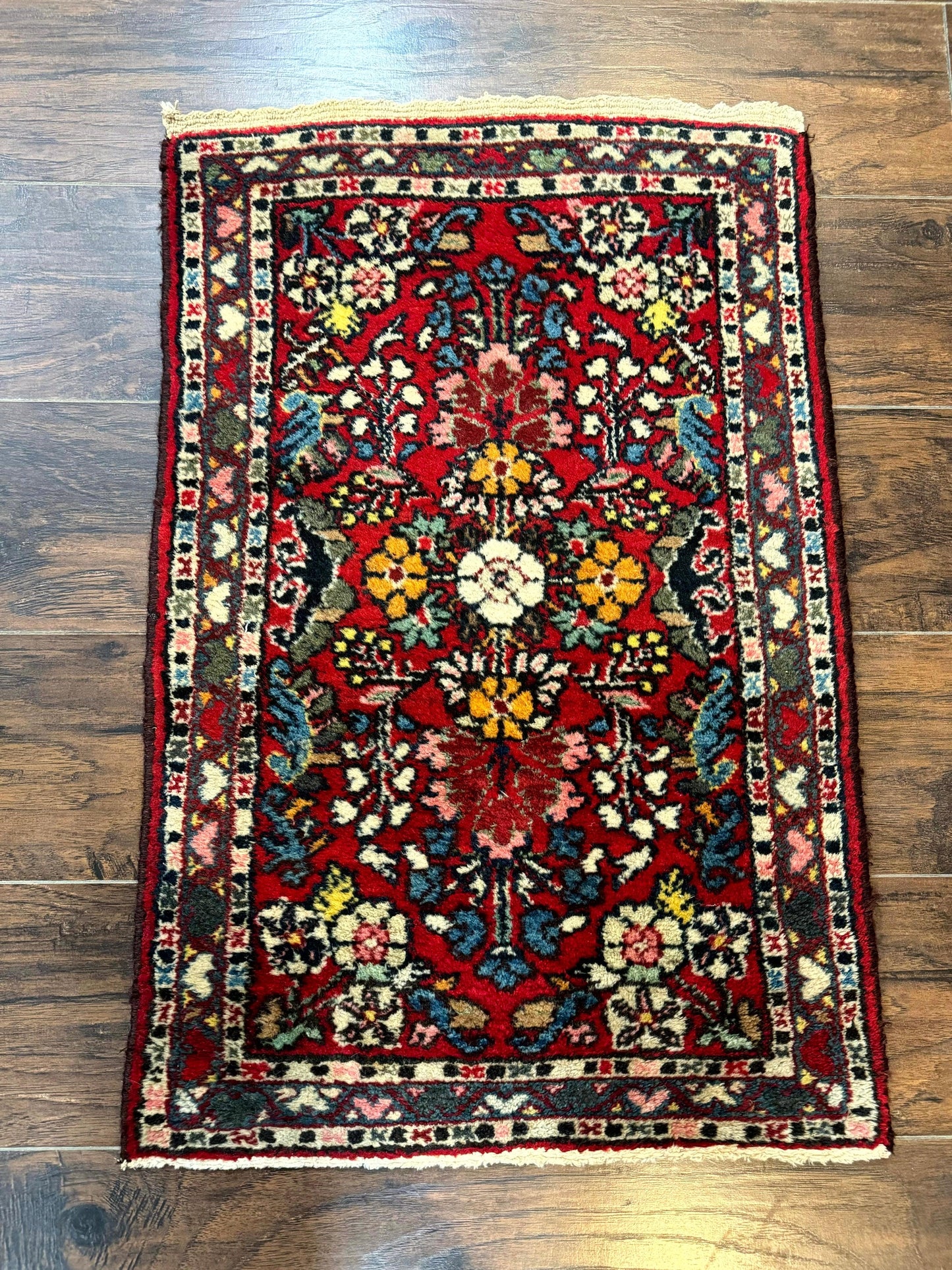 Small Persian Tribal Rug 2x3, Red Colorful Small Hamadan Carpet, Antique Persian Rug - Nuvé