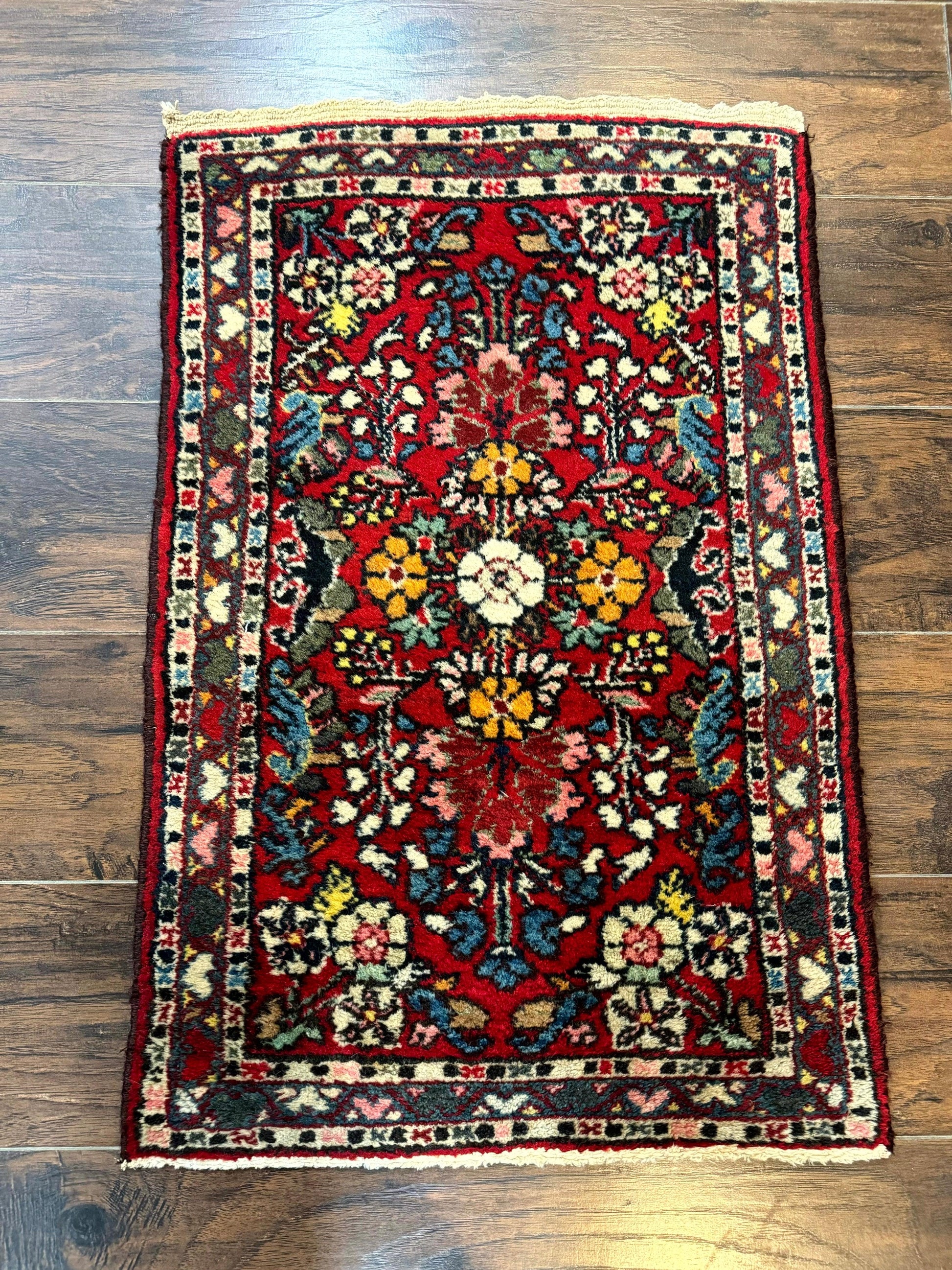 Small Persian Tribal Rug 2x3, Red Colorful Small Hamadan Carpet, Antique Persian Rug - Nuvé