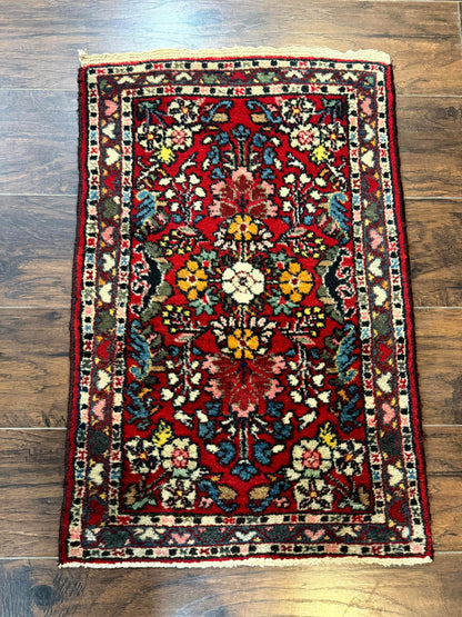 Small Persian Tribal Rug 2x3, Red Colorful Small Hamadan Carpet, Antique Persian Rug - Nuvé
