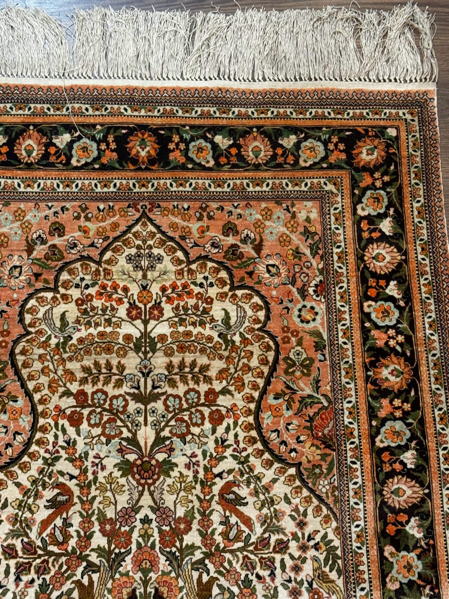 Exceptional Silk Rug 2.6 x 4, Very Fine 630 KPSI, Persian Vase Tree of Life Bird Pictorials, Handmade - Nuvé