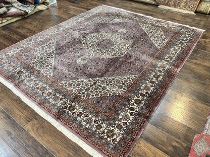 Indo Persian Bidjar Rug 8x10, Purple and Ivory Hand Knotted Wool Vintage Oriental Carpet, Herati Mahi Pattern, 8 x 10 Traditional Fine Rug - Nuvé