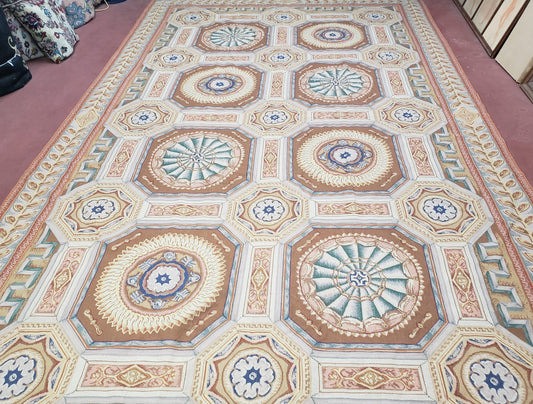 New Chinese Needlepoint Rug 8x14 - 9x14, French European Panel Design, Elegant Dining Room Rug, Flatweave Hand Woven Carpet, Handmade, Wool - Nuvé