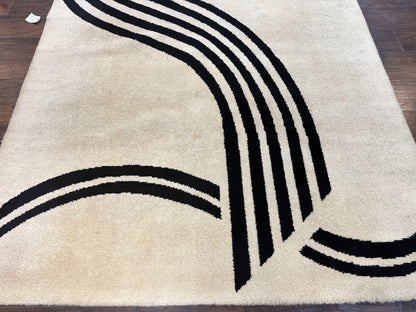 Modern Rug 6x9, Cream and Black, Abstract Pattern - Nuvé